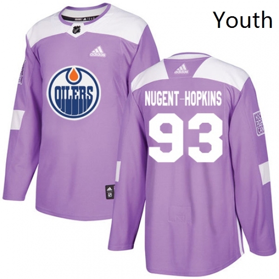 Youth Adidas Edmonton Oilers 93 Ryan Nugent Hopkins Authentic Purple Fights Cancer Practice NHL Jersey